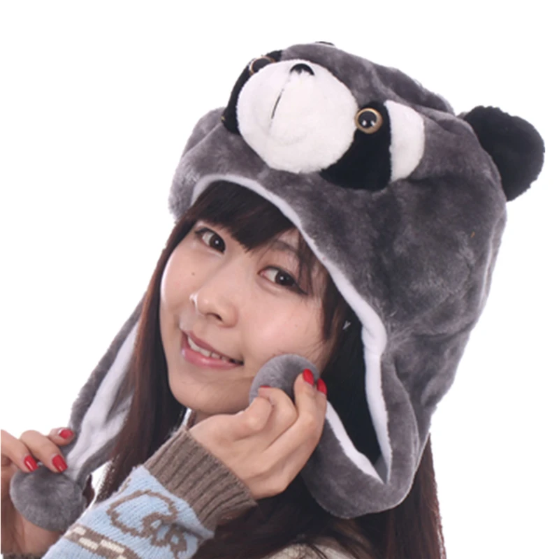 JOYHY Womens Teenages Kids Girls Boy Cartoon Eapflap Animal Hats Cute Raccoon Shark Wolf Plush Winter Warm Beanie Cap Cosplay