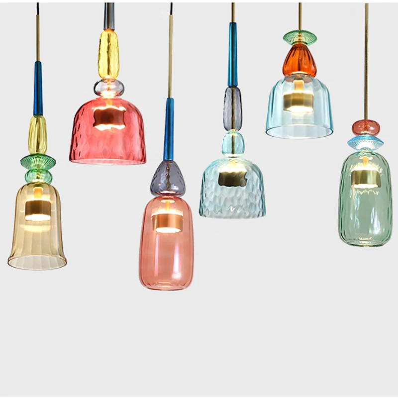 Nordic Color Glass LED Pendant Lights Loft Kitchen Restaurant Pendant Lamp Retro Luster Indoor Lighting Hanging Lamp Luminaire