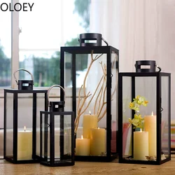 Iron Hanging Vintage Candle Holder Glass Black Simple Metal Candle Lantern Wedding Centerpieces Christmas Decorations for Home