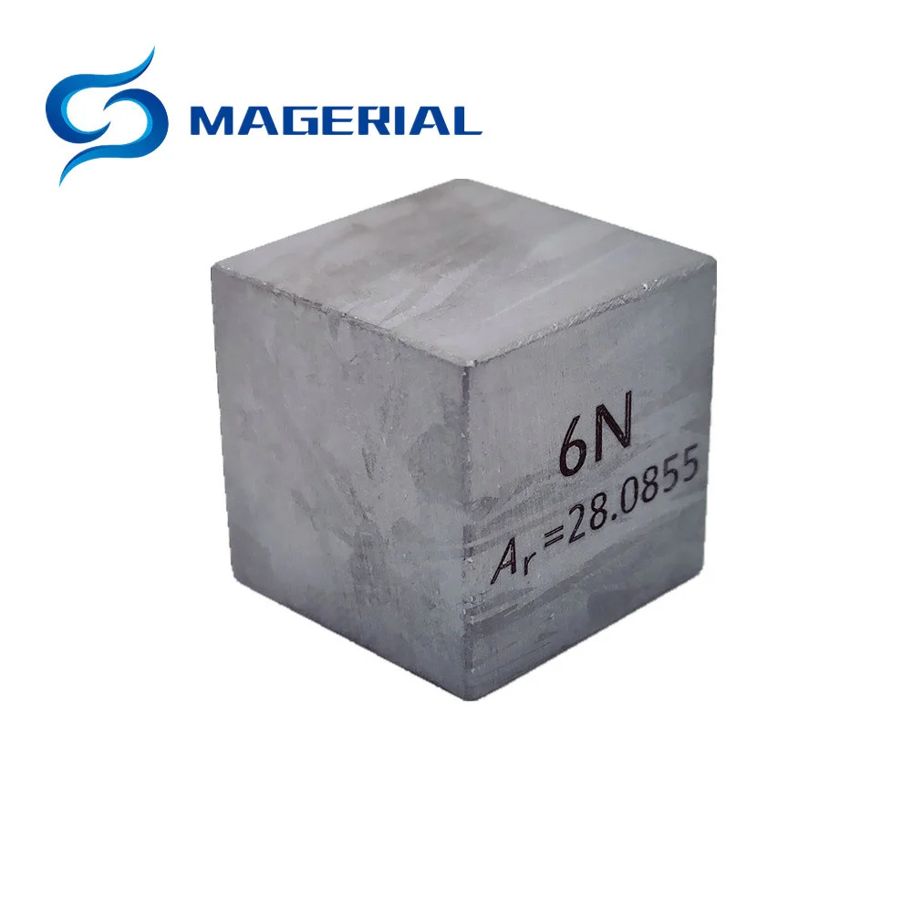 Cube en silicium de 25.4mm Si, purification à la cible, haute pureté, Collection d'éléments en cristal, Science, densité de 1 pouce