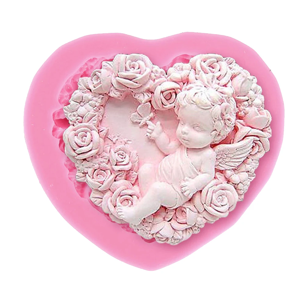DIY Slicone Cake Mold Flower Rose Love Heart Angel Baby Fondant Soap Candle Cupcake Chocolate Baking Tool Mould
