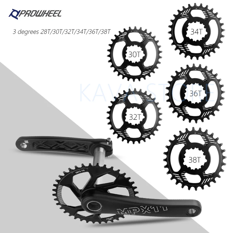 Prowheel MTB Chainring Mountain Bike 3 Bolts Sprockets 0mm 3mm Offset Bicycle Chainwheel 30 32 34 36 38T Narrow Wide Crown