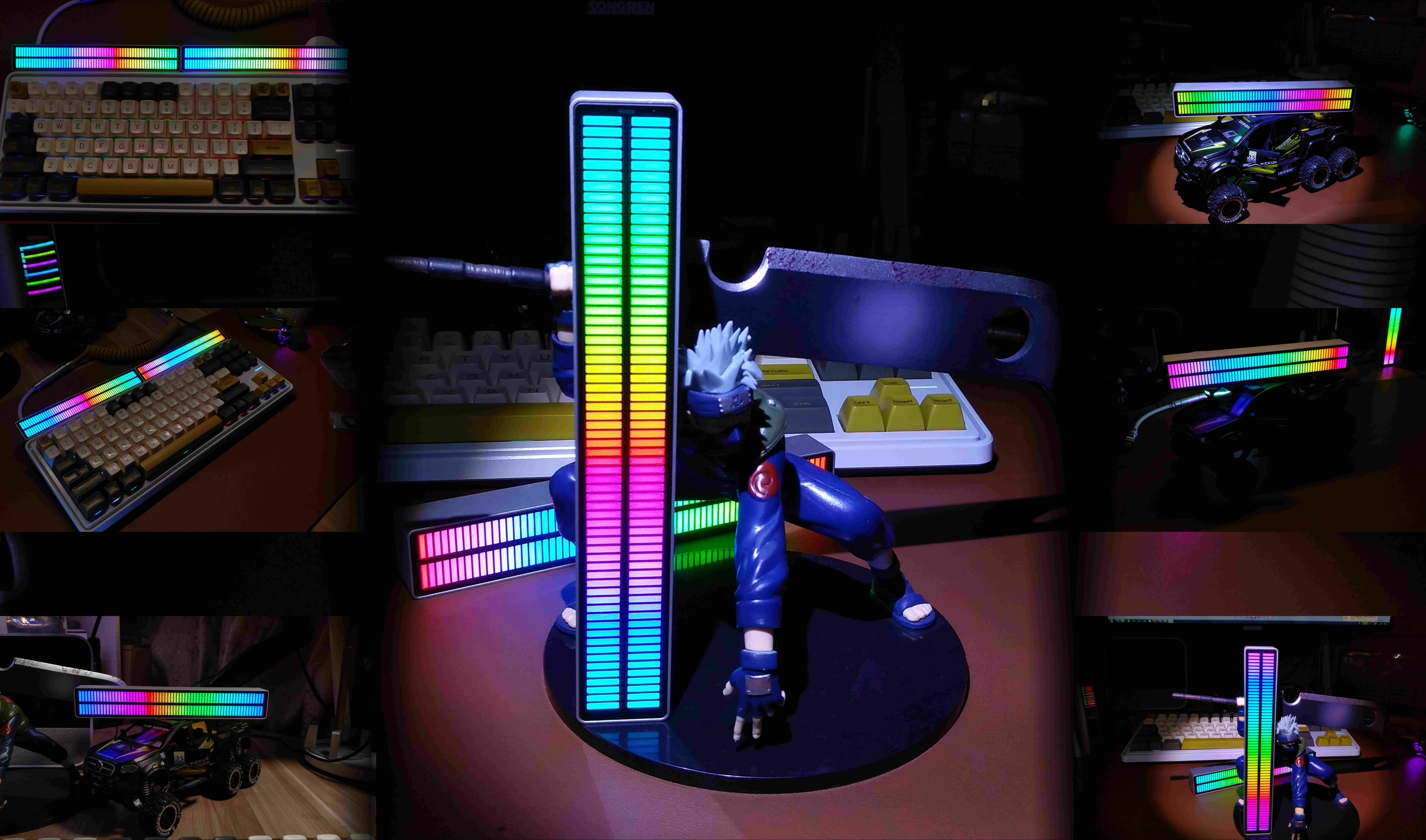 Dual-row voice-activated pickup rhythm light car RGB desktop creative boy and girl friend gift LED multi-color multi-mode