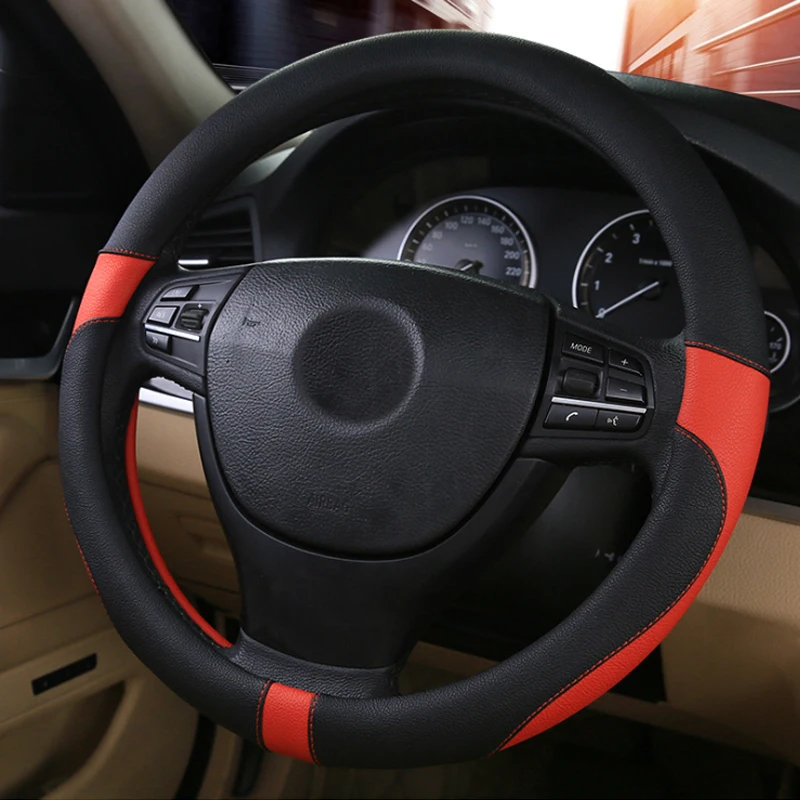 LUNASBORE Car Steering Wheel Cover Genuine Leather Rubber Material Suitable 37-38cm Auto Business Woman Man For Volkswagen BYD