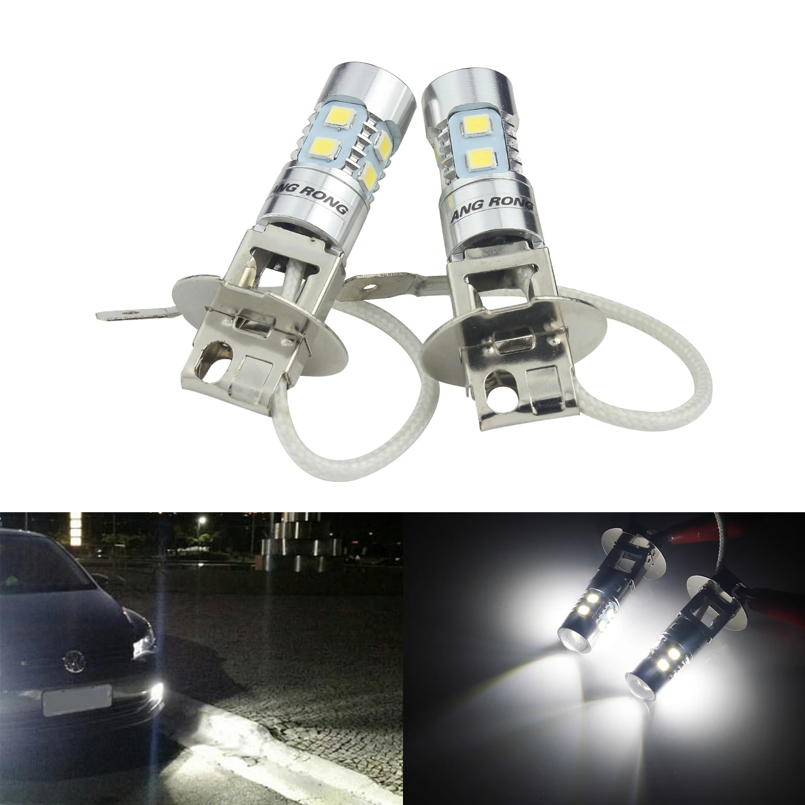 

ANGRONG 2x H3 453 Bulb High Power LED Projector Headlight Fog Light Daytime Running Light DRL White(CA305)