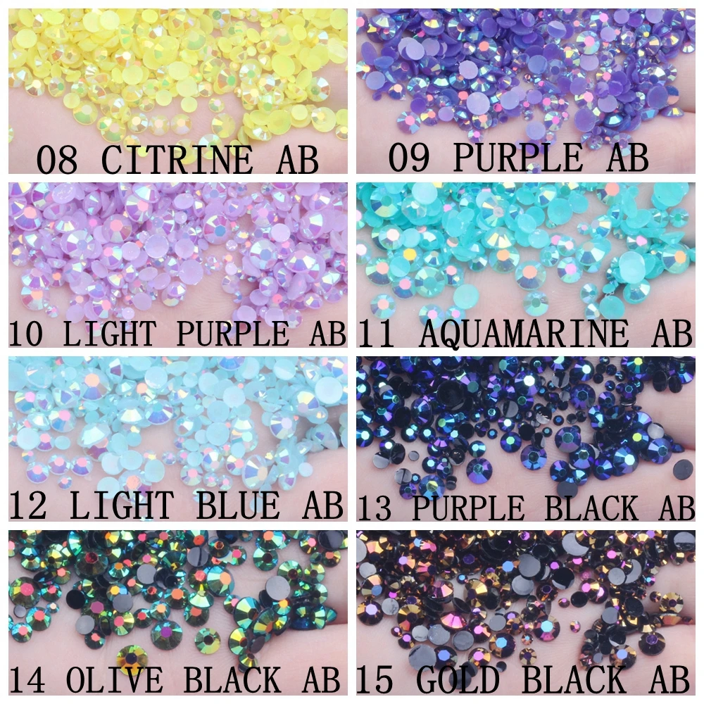 2-6mm And Mixed Sizes Purple Black AB Resin Rhinestones Non Hotfix Glitter For Nails Art Backpack DIY Design Decorations