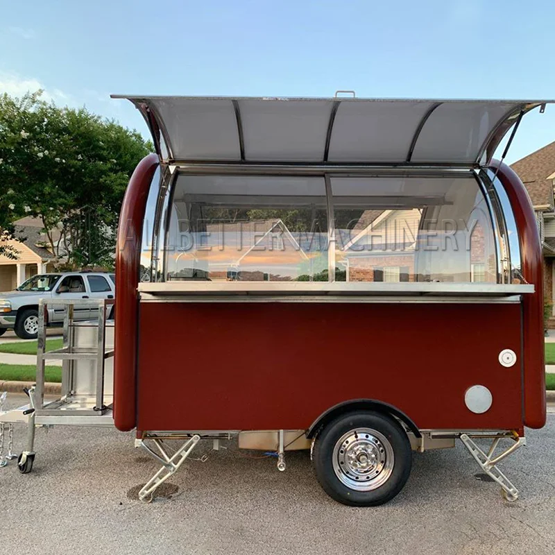 Custom Mini Round Food Trailer Fully Equipped Street Small Mobile Coffee Ice Cream Hot Dog Fast Food Cart Design for Sale