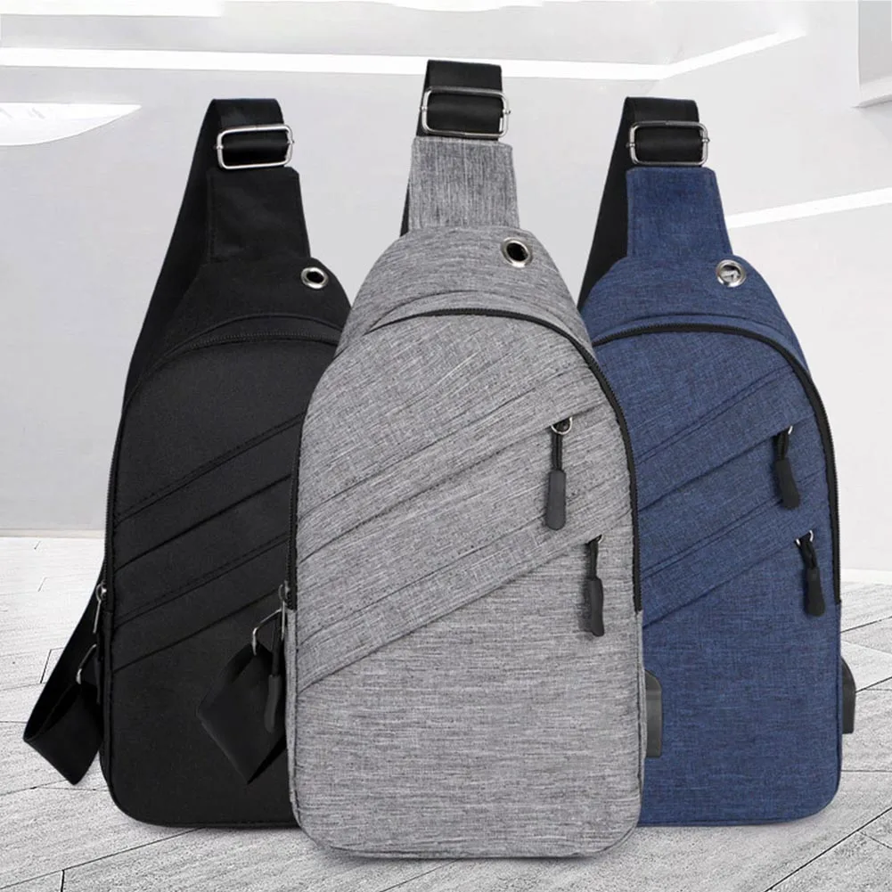 NEW Outdoor Men Crossbody Bag Canvas Large Capacity Casual Shoulder Bag with USB Charge Hole