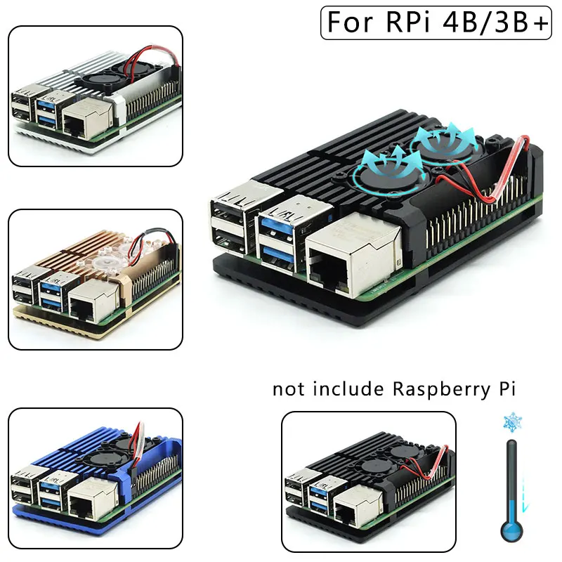 Raspberry Pi 4 с двумя вентиляторами, Модель B / 3B +/3B, 4 цвета