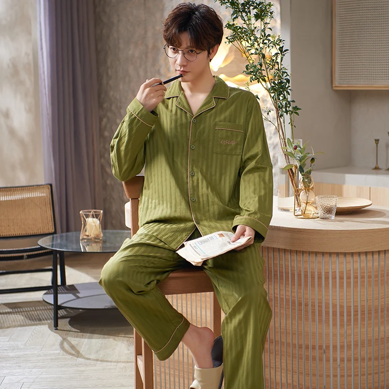 

Pyjamas Men Letter Pajamas Homme Casual Big Yards 3XL Woven Full Cotton Sleepwear Mens Home Clothes Loungewear Autumn Sleep Sets