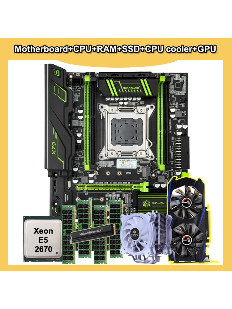 

Материнская плата HUANANZHI X79, комплект из материнской платы 512 ГБ M.2 NVMe SSD CPU Intel Xeon E5 2670 с кулером CPU RAM 32G(4*8G) RECC видеокарта GTX960 4G