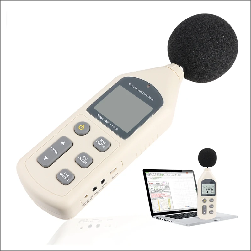 Lcd Digital Sound Level Meter Noise Frequency Tester ac Saída Pwm Armazenamento de Dados Calendário Rápido Lento Usb cd Software 30db 130db