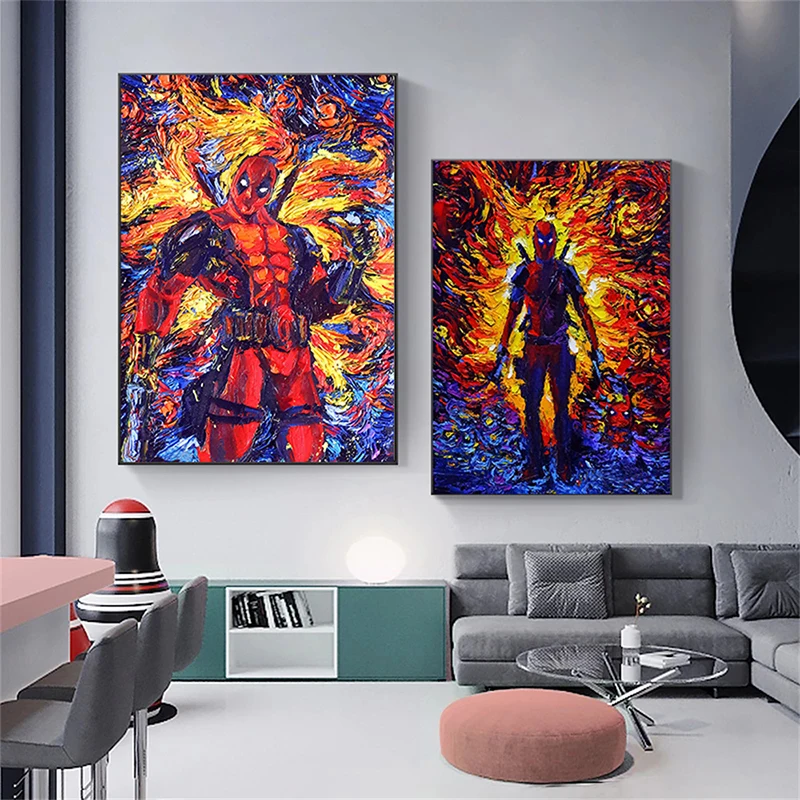 Marvel Deadpool Oil Canvas Painting Superhero Posters and Prints  for Living Room Decoration Wall Art Pictures Home Decor