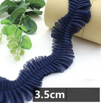 3.5cm Chiffon Pleated S Shaped White Lace Trimming DIY Apparel Sewing & Fabric Lace Tape Black Navy Blue Brown Lace Ribbons Lace