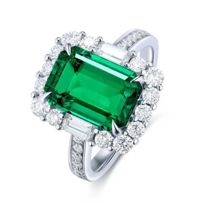 VANTJ Real 10K Gold Rings Sterling Lab Grown Emerald 