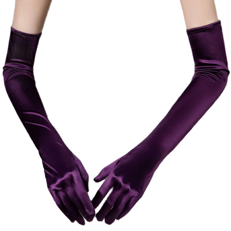 55cm Long Section Satin High Elasticity Solid Halloween Sexy Pole Dance Evening Dress Etiquette Accessories Drive Cosplay Gloves