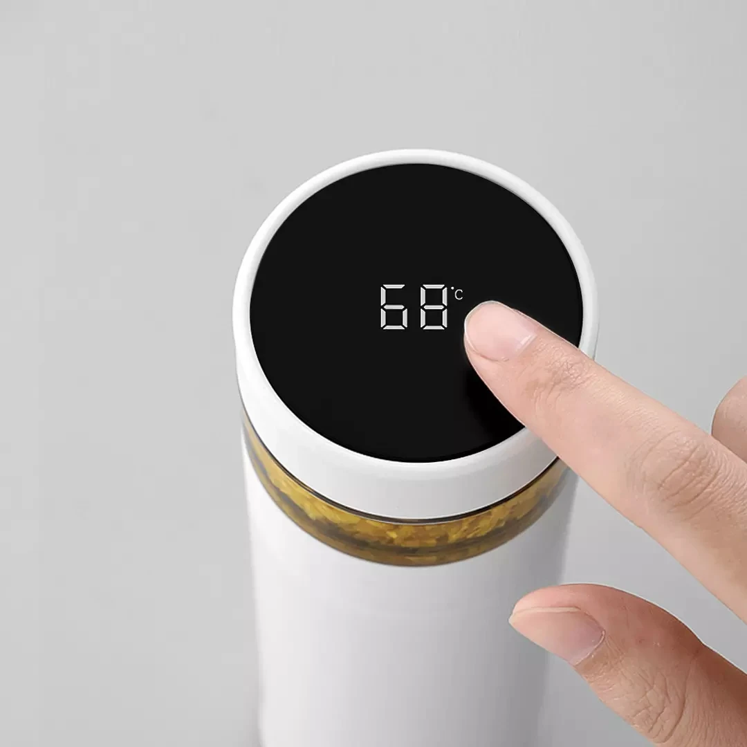 Youpin QUANGE كوب عازل للشاي الذكي H8133 لمسة واحدة لإظهار درجة الحرارة 316 فصل الشاي من الفولاذ المقاوم للصدأ يحافظ على البرد والساخن