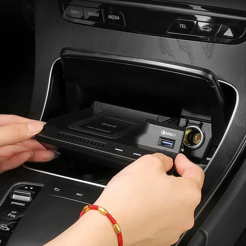 Cargador inalámbrico para teléfono móvil, accesorios de almohadilla de carga USB para Mercedes Benz W205, C43, C63, AMG, GLC43, GLC63, X253, Clase C