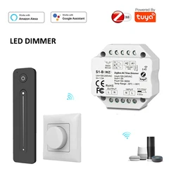 Tuya Zigbee 3.0 AC Triac Dimmer 110V 220V 360W LED Dimmer Push Switch 2.4G Wireless Remote Control for Alexa Google assistant