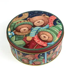 Cartoon Printed Pattern Round Cookie Packaging Boxes Large Capacity Candy Storage Boxes High Quality Household Tinplate Boxes