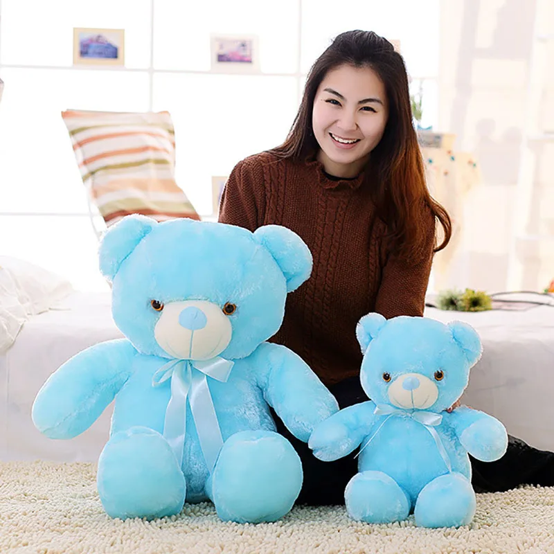 2020 Creative Light Up Bear Stuffed Animals Plush Cushion Cartoon Colorful Glowing Christmas Gift for Kids Pillow