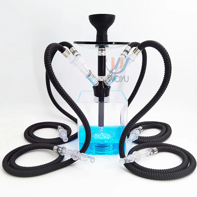 Square hookah acrylic sheesha bar night club shisha 4 hoses hubbly bubbly chicha led light hookah