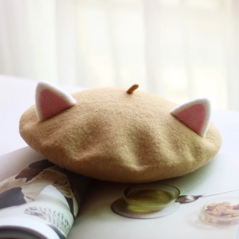 VISROVER Neue Unisex Kind Baskenmütze Nette Katze Form Hut Winter Kappe Herbst Punk Baskenmütze Hut Kaninchen Solide Kinder Großhandel Baskenmütze Geschenk – Detail 9