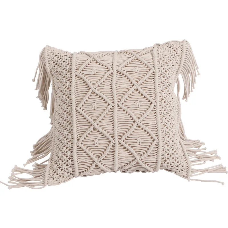 Cushion Cover Cotton Linen Macrame Hand-woven Thread Pillow Covers Geometry Bohemia Style Pillowcase Home Decor 45cm*45cm