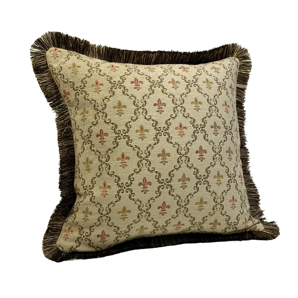 Vintage Diamond Soft Chenille Pillow Case Small Flower Light Yellow Check Sofa Decorative Cushion Cover 45x45cm Sell by Piece