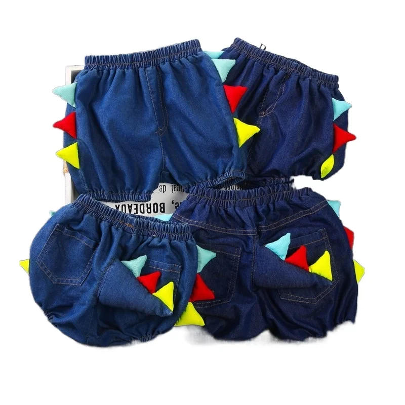 2025 New Children's Denim Shorts Boys Dinosaur Tail Cartoon PP Pant Cute Look Cotton Bread Short Toddler Girls Cowboy Briefs