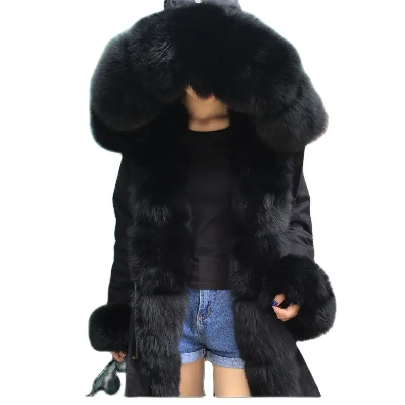 Black Fashion Fox Fur Hoodies & Cuffs Ladies Luxury Wear,Warmbody Wear Casual Wear Factory Wear