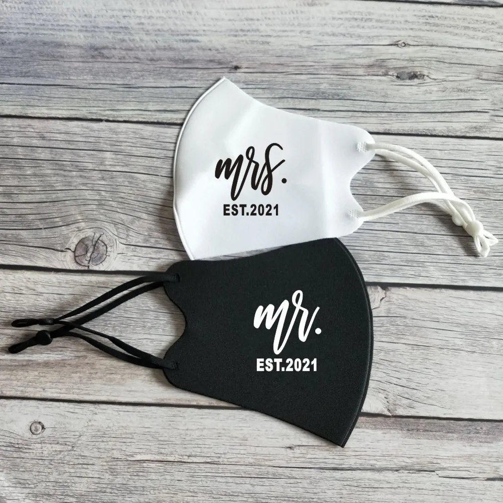 2 Stuks Custom Mr Mrs Bruiloft Gezichtsmasker Verstelbare Volwassenen Gezicht Maskers Bruid Bruidegom Paar Huwelijkscadeau Masker Herbruikbare Wasbare maskers