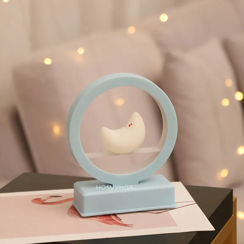 Cartoon Cute Moon/Unicorn LED Musical Small Table Lamp Night Light Battery Powered Bedside Lighting Kids Creative Holiday Gift.