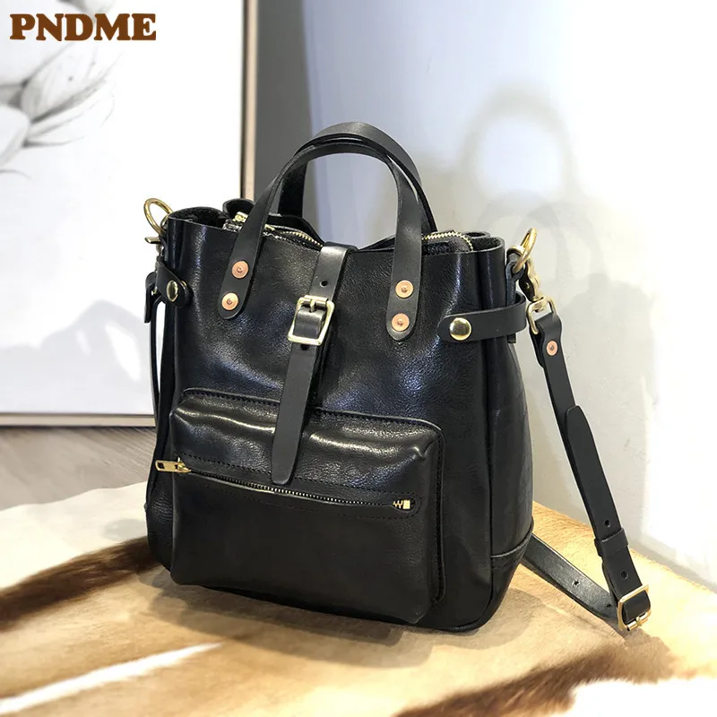 PNDME fashion designer luxury natural genuine leather ladies handbags weekend daily real cowhide women\'s shoulder messenger bag