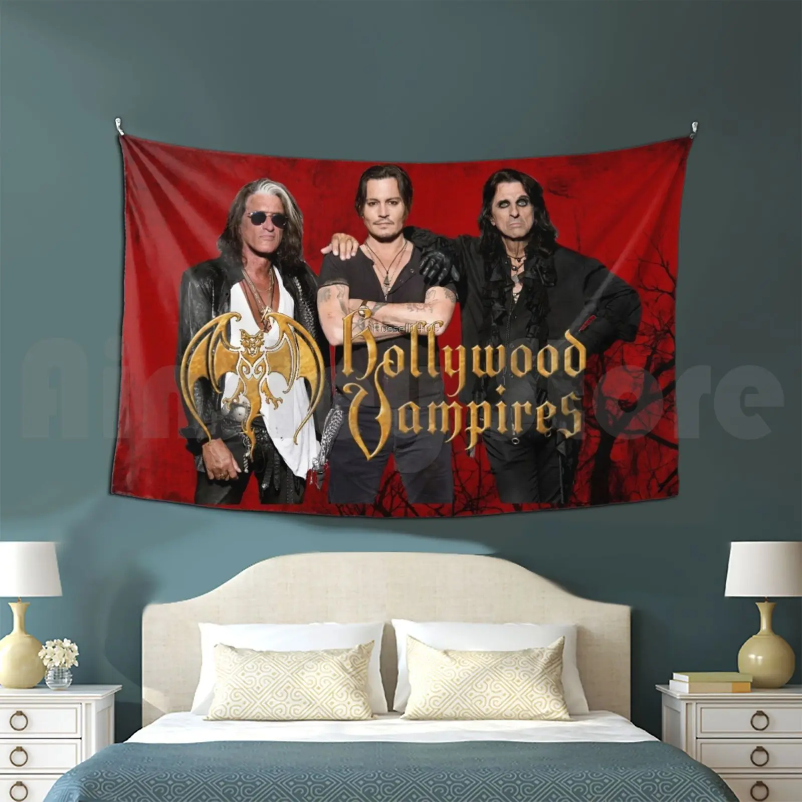Hollywood Vampires Tapestry Living Room Bedroom Hollywood Vampires Face Alice Cooper Johnny Depp Joe Perry Music