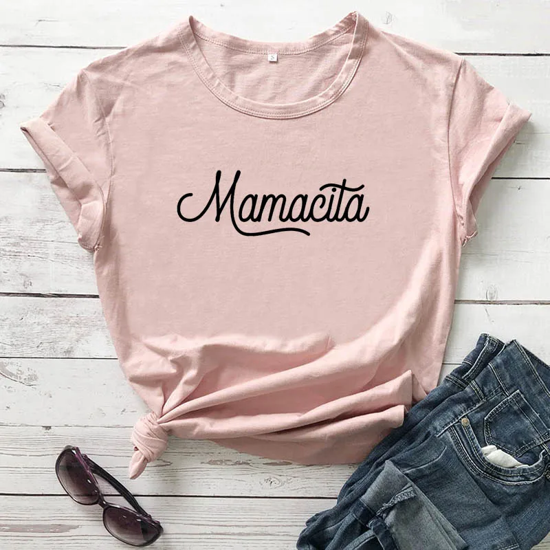 

Mamacita Printed New Arrival Printed Women's Summer Funny 100%Cotton T-Shirt Mama Life Shirts Gift for Mom Spanish Letter Tee