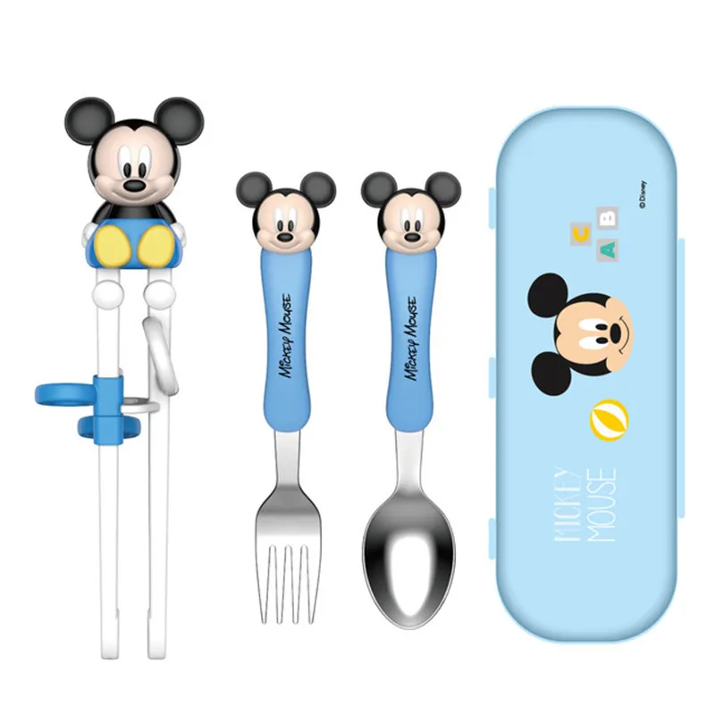 Disney tableware children training tableware children 3D Mickey doll tableware set 3-6 years old chopsticks spoon fork new