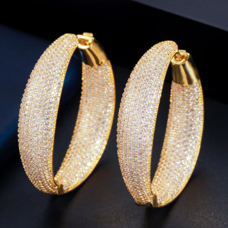 Zlxgirl jewelry Brand Dubai Gold color Micro Pave Cubic Zirconia Round Big Statement Hoop Earrings brand women's wedding earing