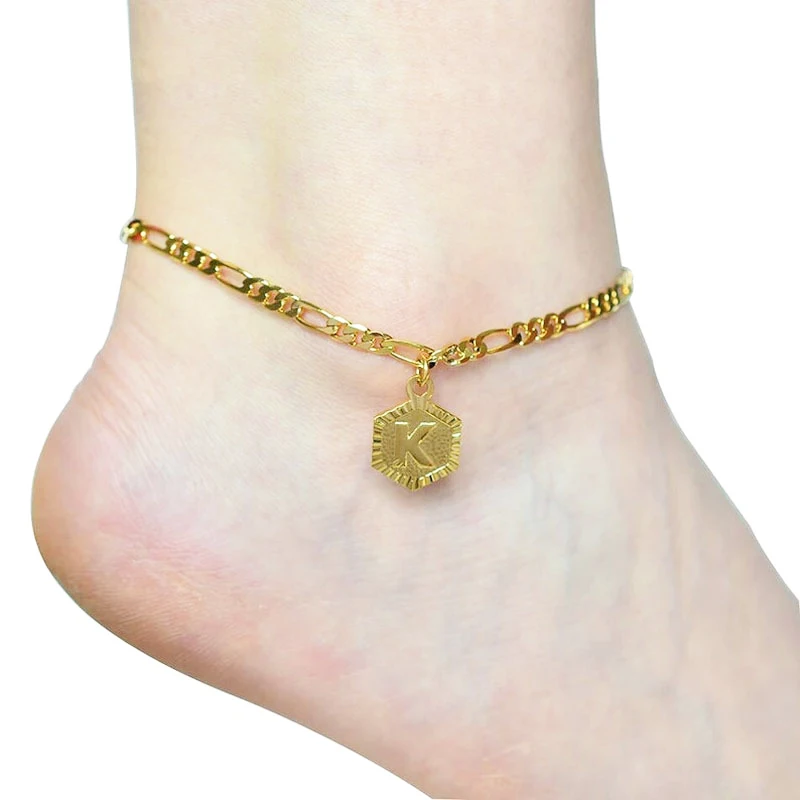 

A-Z Initial Letter Anklet For Women Stainless Steel Anklets Extender Gold Figaro Chain Alphabet Foot Accessories Jewelry