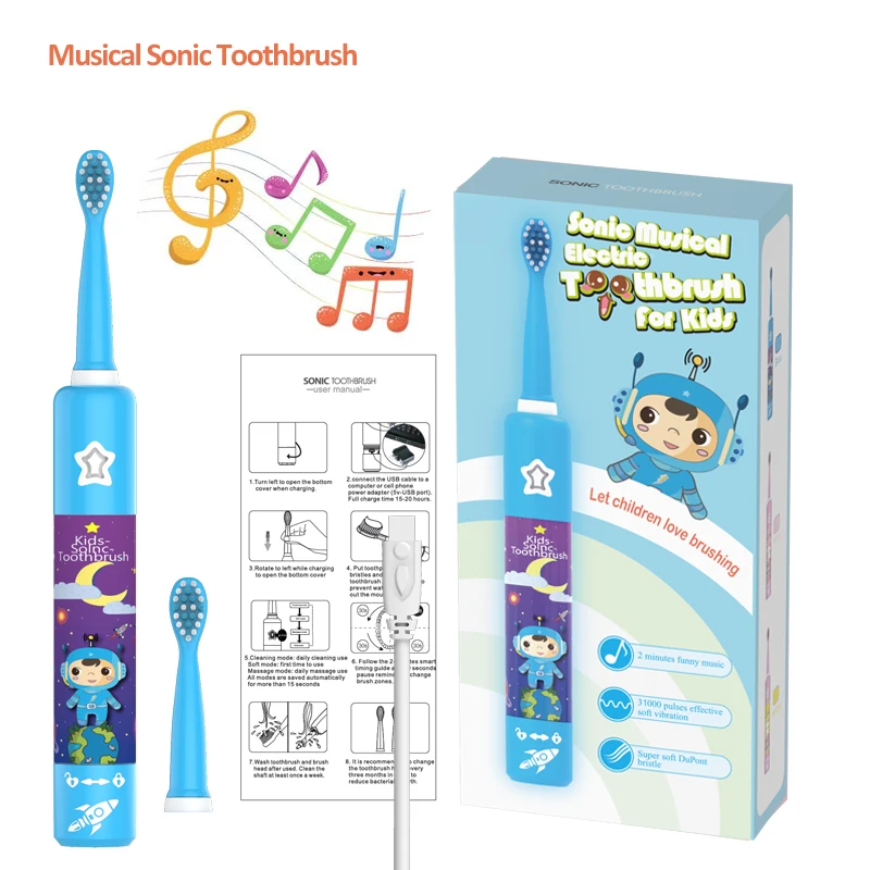 

Musical Electric Toothbrush For Children Dental Electric Toothbrush Kids Oral Sonic Toothbrush Rechargeable 2 Tooth Brush Nozzle