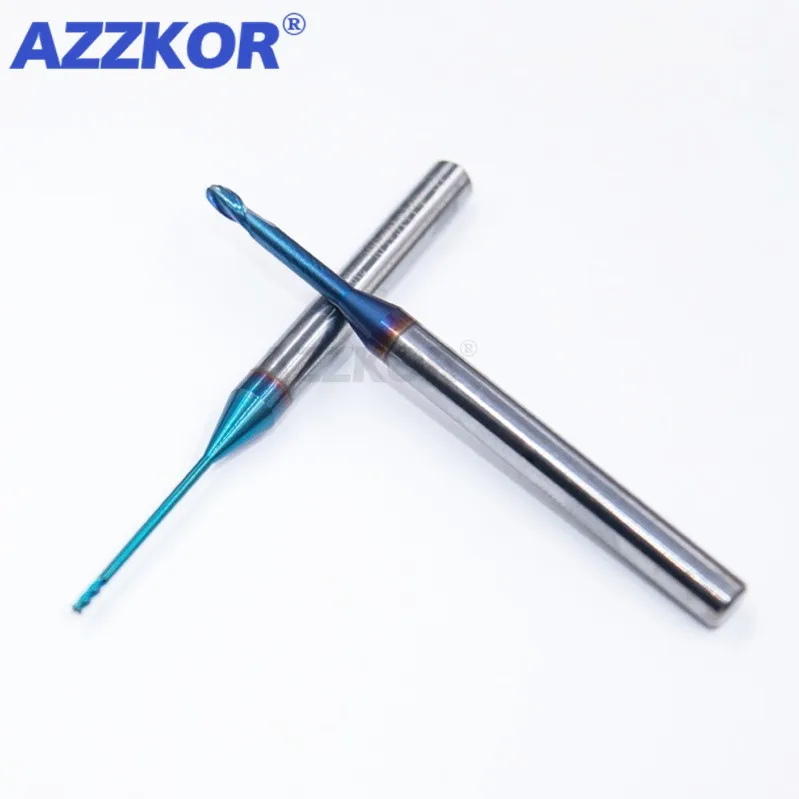 AZZKOR HRC70 Hartmetall-Kugelkopffräser mit blauer Nano-Beschichtung, 2-Schneiden, Tiefenrillenfräser, CNC-Maschinenbearbeitung, Fräswerkzeug – Detail 2