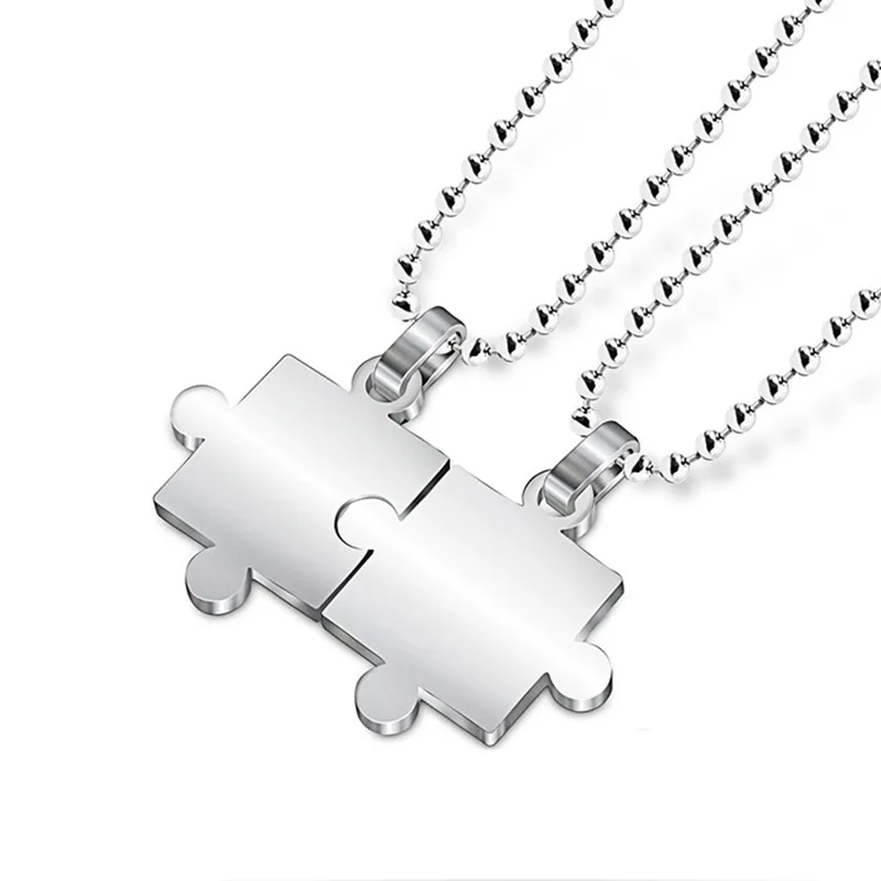 Collier avec pendentif en forme de Puzzle pour homme et femme, bijou de Couple en acier inoxydable, nouvelle mode, cadeau d'amitié, 1 paire