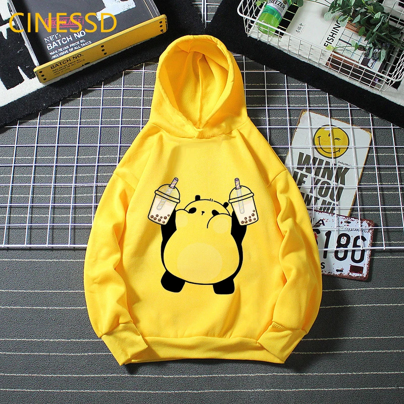 Funny Pompompurin Love Boba Animal Print Hoodie Baby Boys Clothes Winter Girls Top Yellow Unisex Kids Teens Cute Sweatshirt