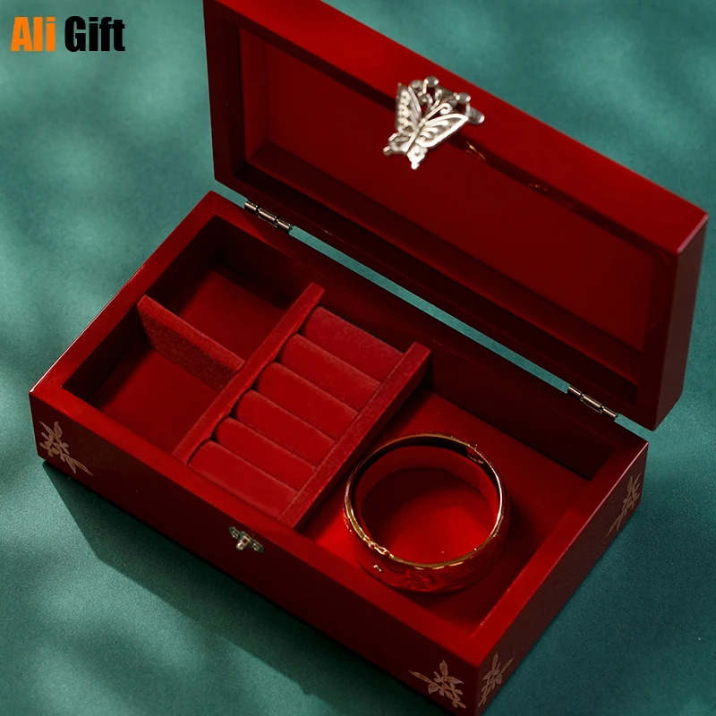 Mother-of-pearllacquer Jewelry Box Storage Boxes Wedding Bracelet Dowry Three Gold Wooden Princess Earrings Necklace Organizer