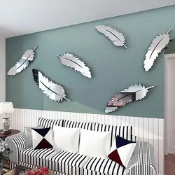 8PCS Silver Feather Wall Stickers Removable 3D Mirror Wall Decal Art Vinyl Home Room Decoration Living Room Porch Poster