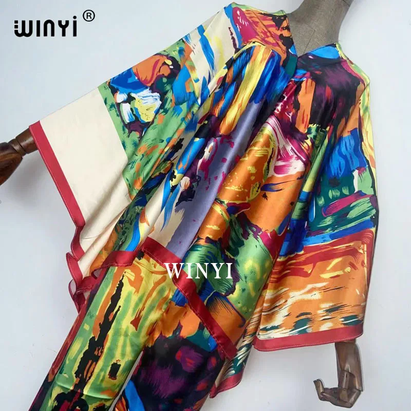 WINYI two-piece suit Bohemian Printed Over Size V-neck Batwing Sleeve Dress Women Elastic Silk Floor Length New Fashion Tide