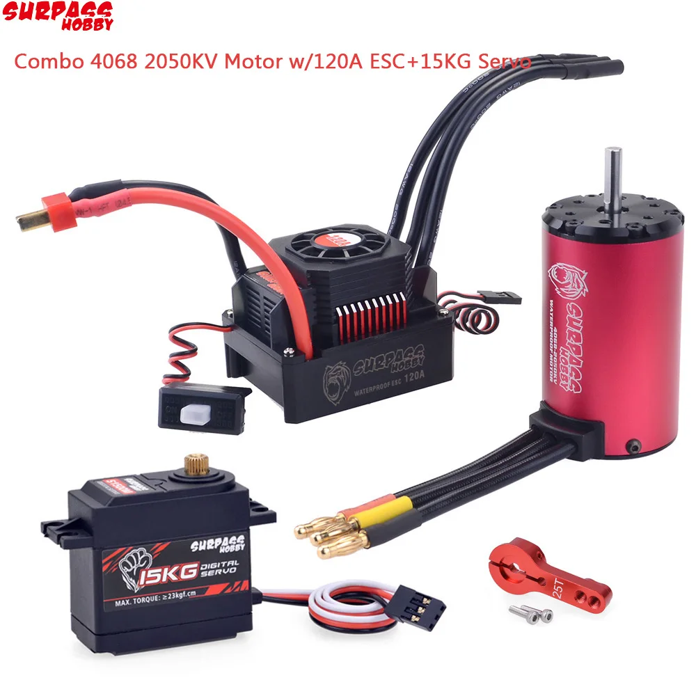 Водонепроницаемый комбинированный бесщеточный двигатель KK 4068 2050KV с бесщеточным ESC + S1500M 15KG, металлический сервопривод для 1/8 RC Drift Racing Car