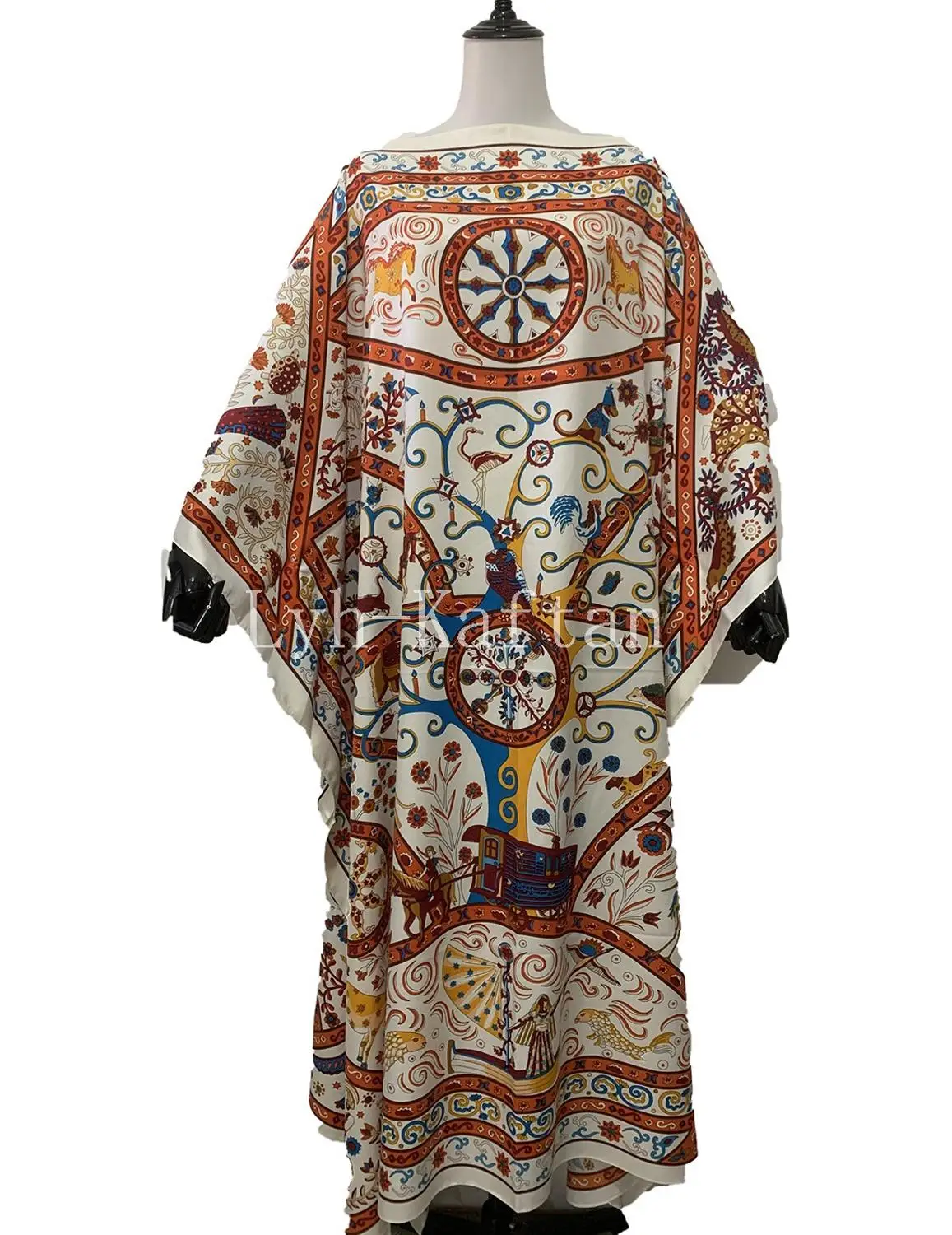 New 2021 Fashion European clothing Printed Silk Kaftan Maxi Dress One-Shoulder Bohemian Kuwait Traditional Summer Rope Maxi