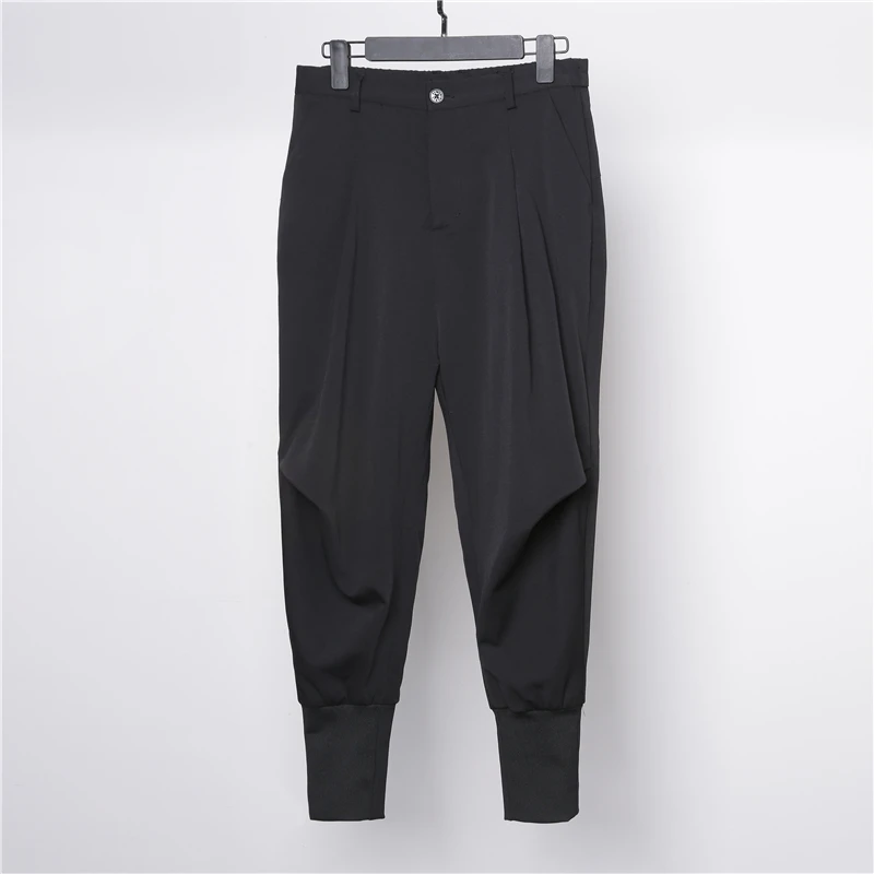 Men's Elastic Waist Casual Pants Dark Department Design Special Cut Nine Point Leggings Hairstylist Trend Loose Leggings