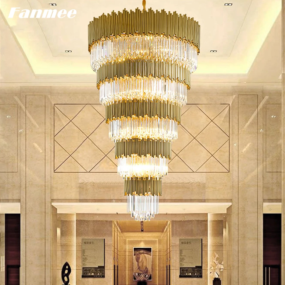 Clear Crystal Modern Luxury Chandelier Light LED Contemporary Large 10 Tiers Tall Hanging Lamp Art Deco Living Room Hotel Hall